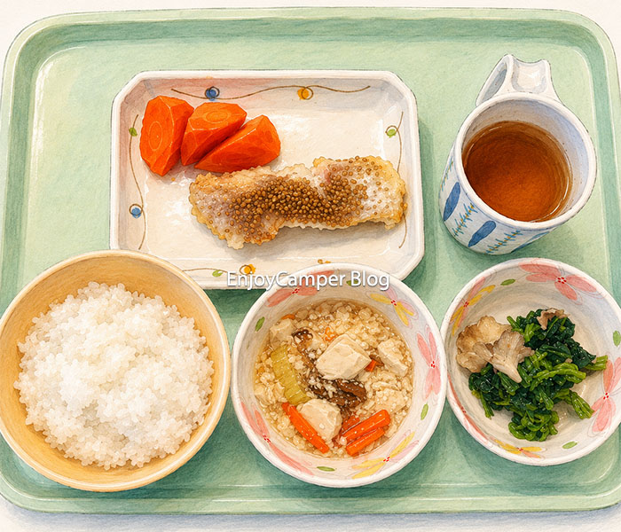 関東労災病院の病院食、入院初日の昼食のイメージイラスト