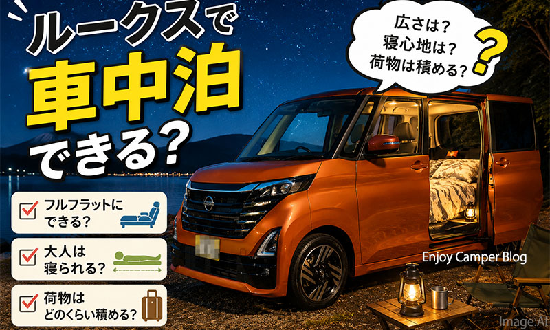軽自動車・日産ルークスで車中泊できる？大人二人が足を伸ばして眠れるか？
