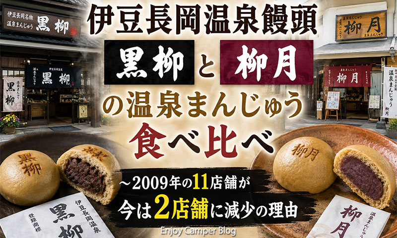 伊豆長岡温泉饅頭|黒柳と柳月の温泉まんじゅう食べ比べ~2009年の11店舗が今は2店舗に減少した理由